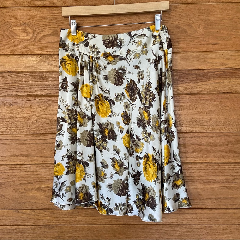 Tara Jarmon gray and yellow silk midi skirt